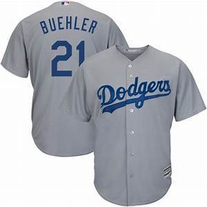 Mens Los Angeles Dodgers Walker Buehler Cool Base Replica Jersey Grey