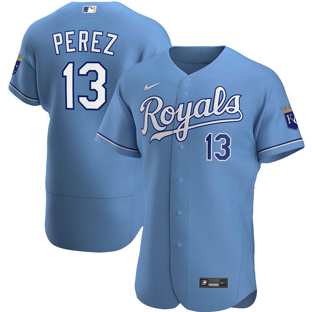 Mens Kansas City Royals Salvador Perez Cool Base Replica Jersey Light Blue